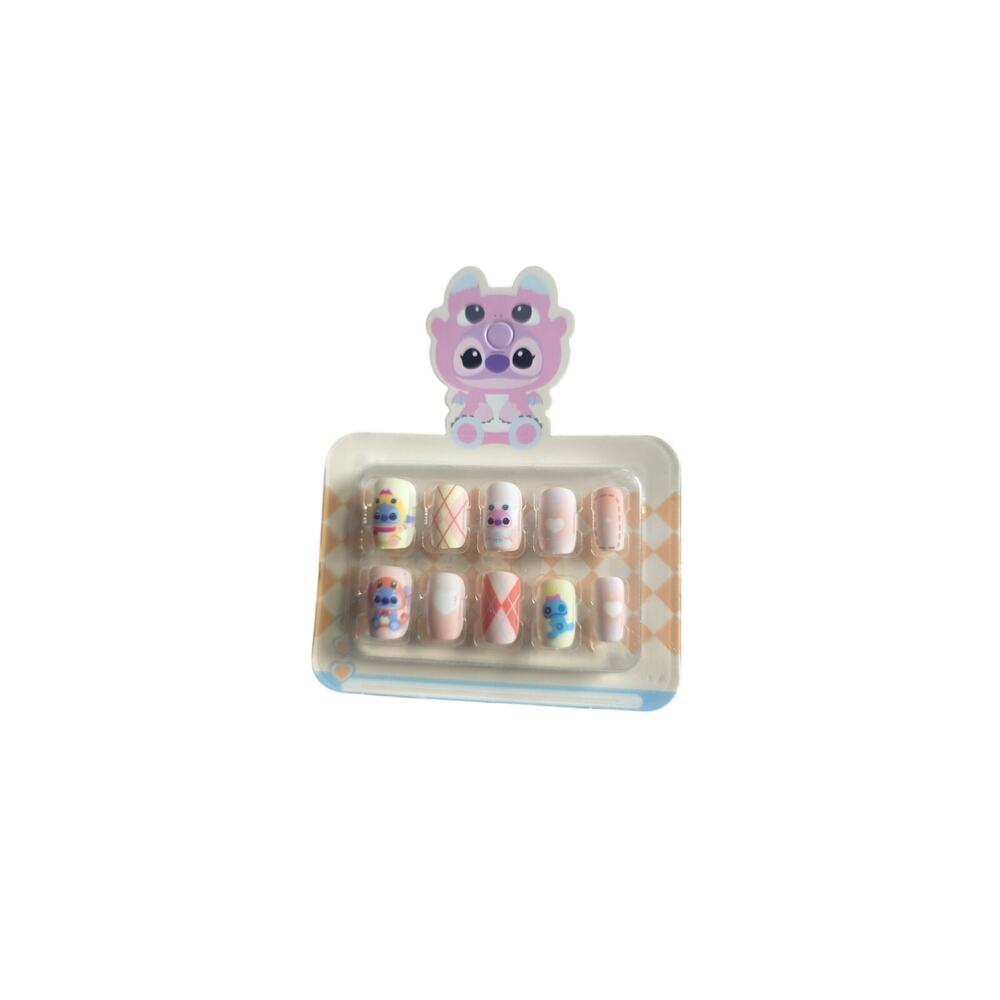 Kids Stitch-Inspired Press On Nails Glow in the Dark Short Fake Nails